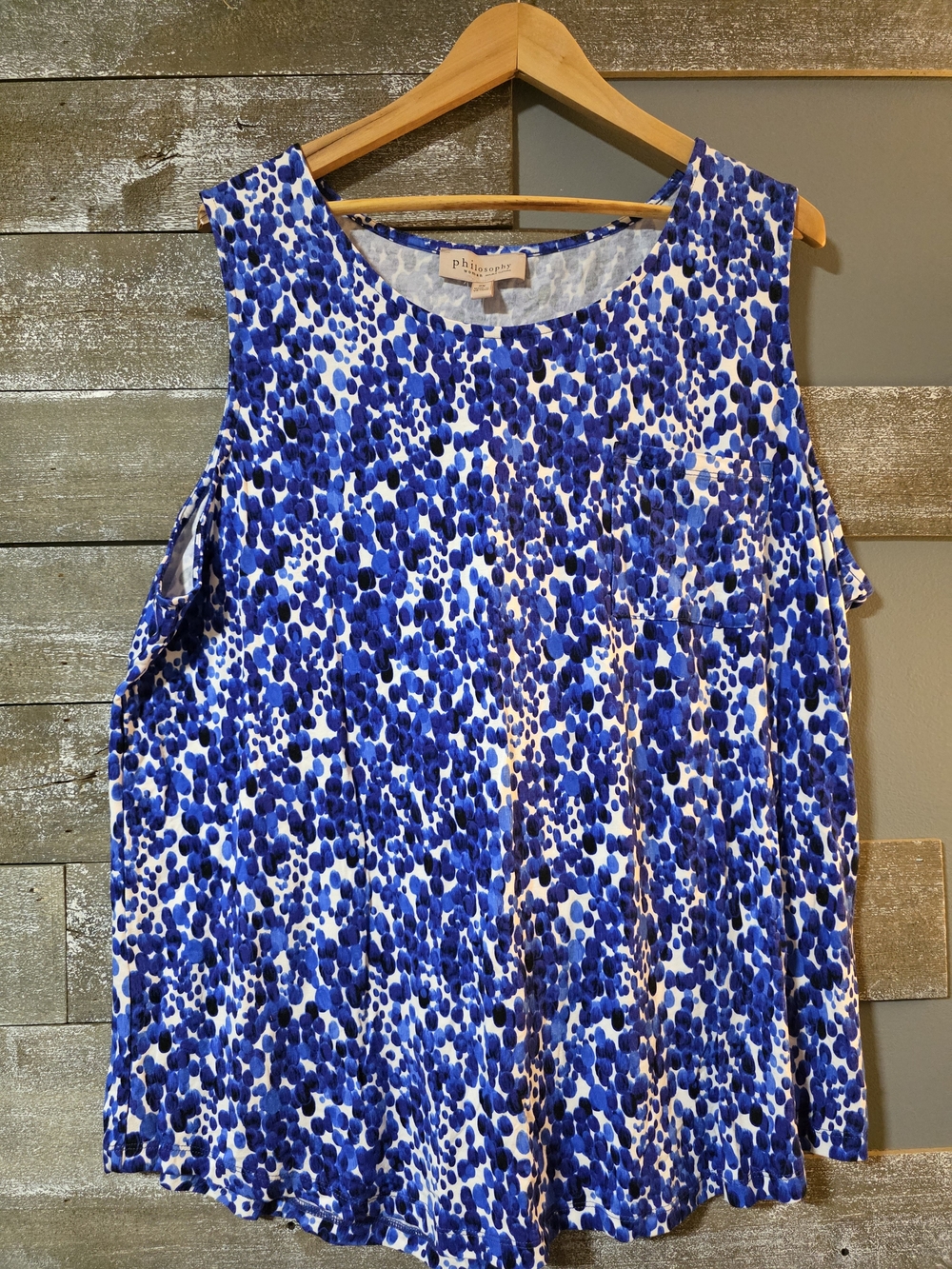 Philosophy Blue and White Sleeveless Scoop Neck Tank